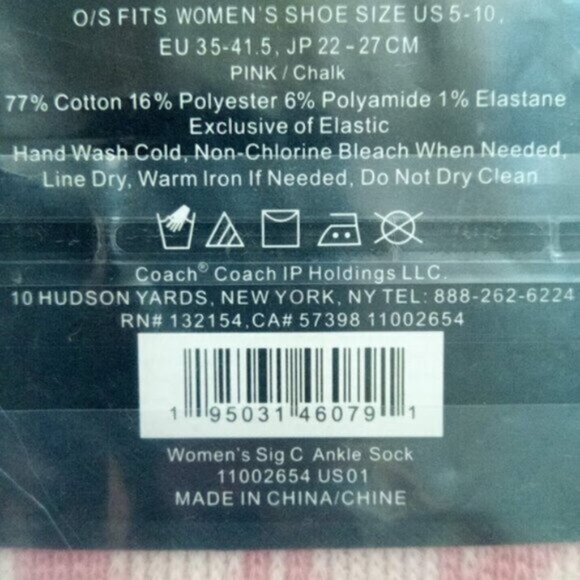 Coach Two Pairs of Signature Ankle Socks Pink And Chalk Women's Shoe Sizes 5-10 - Picture 5 of 5